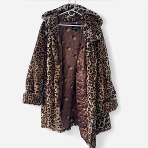 Dennis Basso Faux Fur Leopard Print Faux Fur Coat